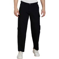 Dennis Lingo Men Black Cotton Lycra Solid Stretchable Cargo Trousers (Dlmcts24004_Bk, Black, 32)