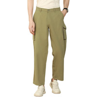 Dennis Lingo Mens Light Olive Cotton Lycra Solid Mid Rise Relaxed Fit Stretchable Cargo Trouser (Dlmcts24003_Lo, Light Olive, 34)
