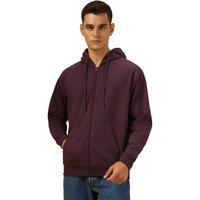 Dennis Lingo Men Regular Fit Cotton Solid Full Sleeves Hooded Front Open Sweatshirt Purple
