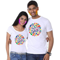 Bon Organik Happy Holi T-Shirts For Couples (Coupleholibon1214_White_Men_M)