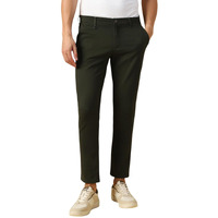 Dennis Lingo Men's Dark Olive Solid Cotton Straight Fit Chinos