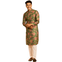 Diwas By Manyavar Men's Floral Digital Print Kurta (Dark Green,Xxl)