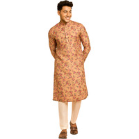 Diwas By Manyavar Men's Cotton Blend Floral Printed Casual Kurta (Mehndi Green,L)