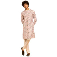 Diwas By Manyavar Men's Viscose Blend Floral Zip Neckline Kurta (Warm White,Xl)