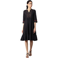 Aure Collection By Aurelia Black Circular Embroidered Dress