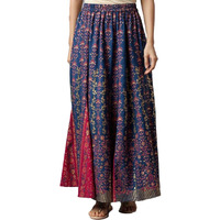 Aurelia Blue Floral Printed Gathered Skirt For Women