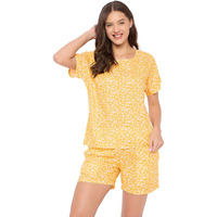Clovia Women's Rayon Printed Top & Shorts Set (Ls0533P02_Yellow_S)