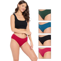 Clovia Women's Cotton Pack Of 5 Spandex Medium Waist Inner Elastic Hipster Panty (Pnc120010_Multicolor_S)