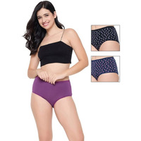 Clovia Women's Pack Of 3 Cotton High Waist Outer Elastic Hipster Panty (Pnc530749_Dark Blue_S)