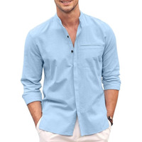 Bellstone Mens Cotton Regular Fit Casual Button Down Shirt | Luster Long Sleeves | Mandarin Collared Shirts Sky Blue, Large