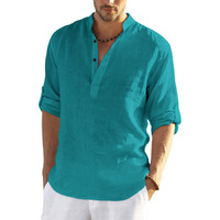Bellstone Men's Cotton Blend Full Sleeve Short Kurta With Mandarin Collar Rama