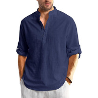 Bellstone Men Solid Cotton Blend Straight Kurta Navy Blue