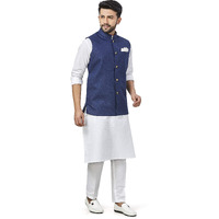 Baaamboos 100% Cotton Blend Stylish Trendy Solid Pattern Sleeveless Comfortable Men's Only Nehru Jacket For Regular Use Ethnic Wear(Navy Blue,Small)