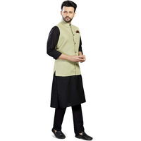 Baaamboos 100% Cotton Blend Stylish Trendy Solid Pattern Sleeveless Comfortable Men's Only Nehru Jacket For Regular Use Ethnic Wear(Green,Medium)