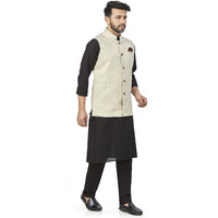 Baaamboos 100% Cotton Blend Stylish Trendy Solid Pattern Sleeveless Comfortable Men's Only Nehru Jacket For Regular Use Ethnic Wear(Beige,X-Large)