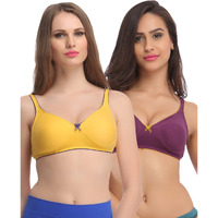 Clovia Women's Pack Of 2 Non Padded Full Coverage Bra (Combbr648_Multi-Coloured_40C)