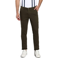Dennis Lingo Solid Cotton Men's Casual Trouser, Tapered Fit, Mid Rise, Ankle Length Chinos Trousers Pant For Men Olive