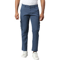 Dennis Lingo Men's Casual Solid Cotton Tapered Fit Mid Rise Ankle Length Multi-Pocket Stretchable Cargo Pant/Trousers (Petrol Lblue, 32)
