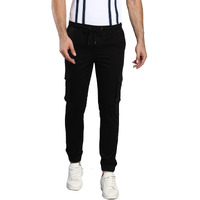 Dennis Lingo Men's Solid Cotton Casual Mid Rise Ankle Length Multi-Pocket Tapered Fit Stretchable Cargo Pant/Trousers (Black, 38)