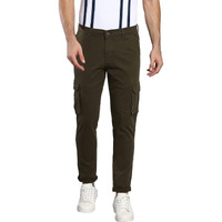 Dennis Lingo Men's Casual Solid Cotton Tapered Fit Mid Rise Ankle Length Multi-Pocket Stretchable Cargo Pant/Trousers (Dark Green, 28)