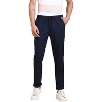 Dennis Lingo Men Slim Fit Navy Linen Trouser