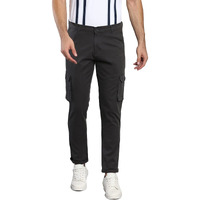 Dennis Lingo Men's Casual Solid Cotton Tapered Fit Mid Rise Ankle Length Multi-Pocket Stretchable Cargo Pant/Trousers (Grey, 36)