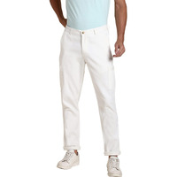 Dennis Lingo Men's Cotton Regular Fit Solid Stretchable Cargos, Casual Trouser Pants With Patch Cargo Pockets (Offwhite, 28)
