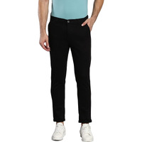 Dennis Lingo Men's Cotton Solid Casual Trousers, Tapered Fit, Mid Rise, Stretchable Ankle Length Chino Trousers Black