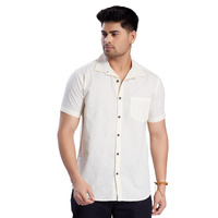 Divisive Men's Slim Fit Linen Half Sleeves Cotton Casual Shirt (Dst150_L_Ivory)
