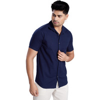 Divisive Men's Slim Fit Linen Half Sleeves Cotton Casual Shirt (Dst143_L_Navy)