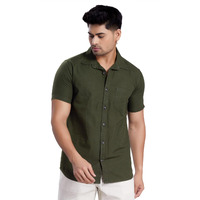 Divisive Men's Slim Fit Linen Half Sleeves Cotton Casual Shirt (Dst141_Xl_D Olive)