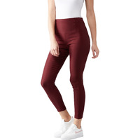 Dolce Crudo Maroon Knitted Solid High Waist Regular Length Slim Fit Treggings, Has Two Patch Pockets(Doss19Bt02-68-143-02,26,Maroon)