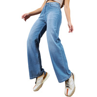 Dolce Crudo Women's Wide Leg High Rise Clean Look Jeans (Doss24Den79-19-158-32, Light Blue, 32)