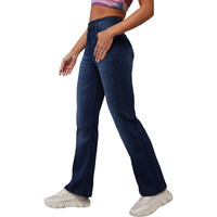 Dolce Crudo Women's Wide Leg High Rise Clean Look Jeans (Doss24Den79-19-332-28, Deep Blue, 28)