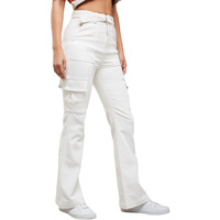 Dolce Crudo Women's Wide Leg High Rise Clean Look Regular Stretchable Denim Jeans (Doaw23Den12-61-82-34, White, 34)