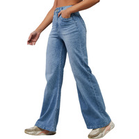 Dolce Crudo Women's Wide-Leg High-Rise Clean-Look Regular-Length Stretchable Denim Jeans (Plus (Doss24Den12-91-158-38, Light Blue, 38)