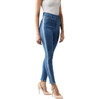 Dolce Crudo Women's Blue Skinny High Rise Clean Look Fringe And Silky Denim Tape Detailing Cropped Denim Jeans(Doss19Den07-26-115-34,Blue,34)