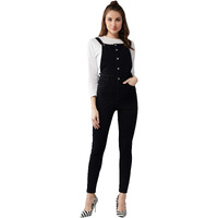 Dolce Crudo Women's Black Skinny High Rise Clean Look Regular Stretchable Denim Dungaree With Pockets (Doss20Den04-47-62_Black _30)