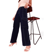 Dolce Crudo Women's Wide Leg High Rise Regular Stretchable Denim Jeans (Doss22Den12-38-71-34, Navy Blue, 34)