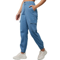 Dolce Crudo Women's Regular Length High Rise Clean Look Regular Stretchable Denim Joggers (Doaw23Den98-35-158-34, Light Blue, 34)