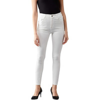 Dolce Crudo Women's White Skinny High Rise Clean Look Bleached Regular Length Stretchable Denim Jeans(Doaw18Den02-68-82-32,White,32)