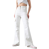 Dolce Crudo Women's Wide Leg High Rise Regular Length Stretchable Denim Jeans (Doss24Den12-94-82-30, White, 30)