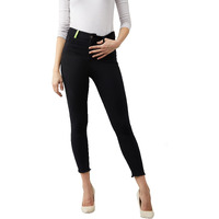 Dolce Crudo Women's Black Cotton Skinny Fit Cropped High Rise Stretchable Denim Jeans (Doss21Den10-74-62-28,Black,28)