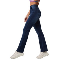 Dolce Crudo Women's Wide Leg Mid Rise Clean Look Regular Stretchable Denim Jeans (Doss24Den68-71-71-34, Navy Blue, 34)