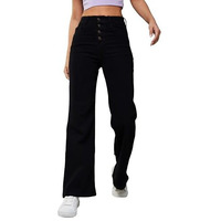 Dolce Crudo Women's Wide Leg High Rise Clean Look Regular Stretchable Denim Jeans (Doaw23Den12-60-62-30, Black, 30)