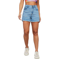 Dolce Crudo Women's Relaxed Fit Mid Rise Highly Distressed Regular Denim Shorts (Doss23Den09-10-158-34, Light Blue, Xl)