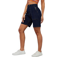 Dolce Crudo Women's Regular Length High Rise Clean Look Above Knee Shorts (Doss24Den79-16-71-32, Navy Blue, 32)