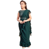 Aarika Girls Ethnic Wear Dark Green Colour Sequin Embroidery Georgette Lehenga Saree With Attachable Dupatta-(3-13 Years)-(Sr-26011-D-Green-30)