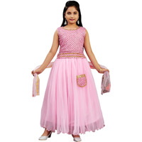 Aarika Girls Ethnic Wear Pink Colour Sequin Embroidery Georgette Lehenga Choli Set Attached Bag (4-10 Years)