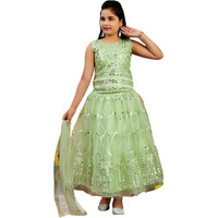 Aarika Girls Ethnic Wear Sea Green Colour Sea Green Thread Embroidery Net Lehenga Choli Set (4-10 Years)